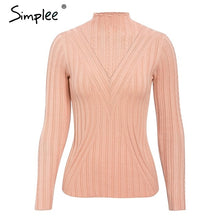 Load image into Gallery viewer, SIMPLEE Knitted Long Sleeve Turtleneck Pullover