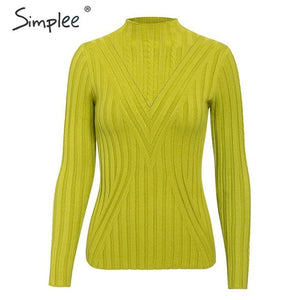 SIMPLEE Knitted Long Sleeve Turtleneck Pullover
