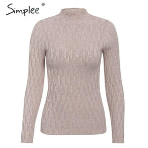 SIMPLEE Knitted Long Sleeve Turtleneck Pullover