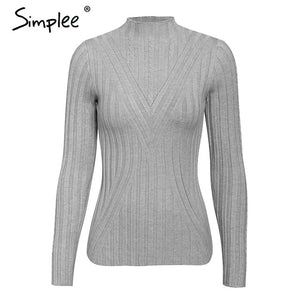 SIMPLEE Knitted Long Sleeve Turtleneck Pullover