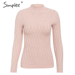 SIMPLEE Knitted Long Sleeve Turtleneck Pullover