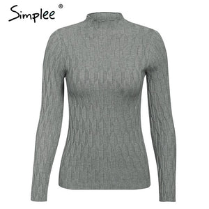 SIMPLEE Knitted Long Sleeve Turtleneck Pullover