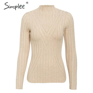 SIMPLEE Knitted Long Sleeve Turtleneck Pullover