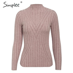 SIMPLEE Knitted Long Sleeve Turtleneck Pullover