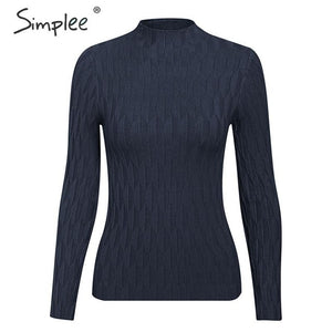SIMPLEE Knitted Long Sleeve Turtleneck Pullover