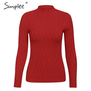 SIMPLEE Knitted Long Sleeve Turtleneck Pullover
