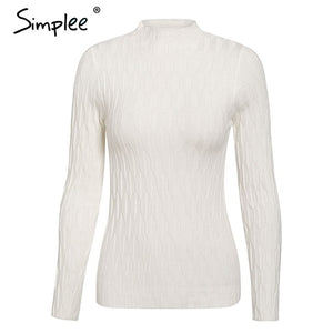 SIMPLEE Knitted Long Sleeve Turtleneck Pullover