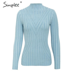 SIMPLEE Knitted Long Sleeve Turtleneck Pullover