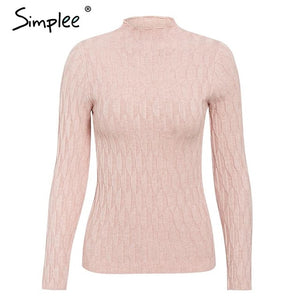 SIMPLEE Knitted Long Sleeve Turtleneck Pullover