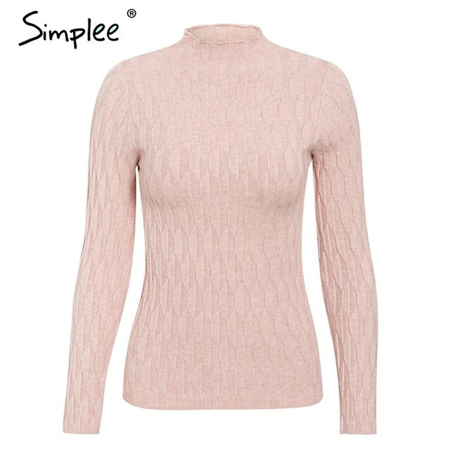 SIMPLEE Knitted Long Sleeve Turtleneck Pullover