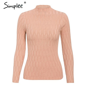 SIMPLEE Knitted Long Sleeve Turtleneck Pullover
