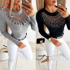 NOMISSMORE Women Slim Patchwork Hollow Out Long Sleeve Top