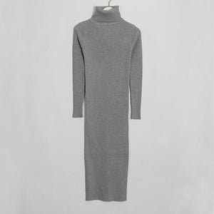 WIXRA Women Knitted Long Knee-Length Turtleneck Dress