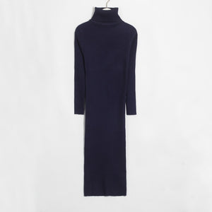 WIXRA Women Knitted Long Knee-Length Turtleneck Dress