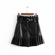 Load image into Gallery viewer, AACHOAE Women Black PU Leather Skirt with Belt