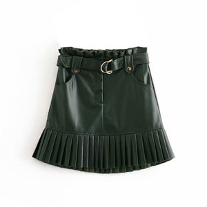 AACHOAE Women Black PU Leather Skirt with Belt