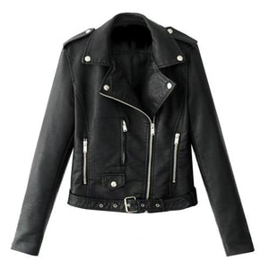 Women Punk Leather Lapel Zipper Motorcycle Jacket