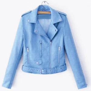 Women Punk Leather Lapel Zipper Motorcycle Jacket