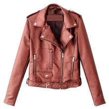 Load image into Gallery viewer, Women Punk Leather Lapel Zipper Motorcycle Jacket