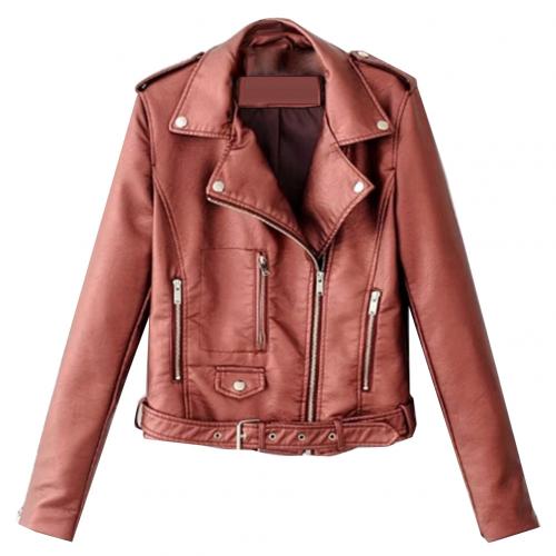 Women Punk Leather Lapel Zipper Motorcycle Jacket