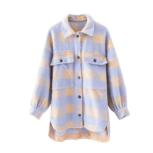 KPYTOMOA Women Oversized Checked Woolen Jacket