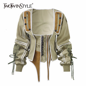 TWOTWINSTYLE Casual Patchwork Irregular Jacket