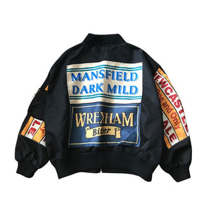 HWLZLTZHT Women Embroidery Patch Design Oversize Bomber Jacket