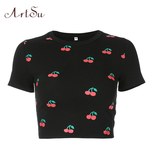 ARTSU Women Candy Color Cute Print Crop Top