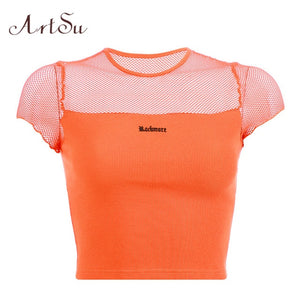 ARTSU Women Candy Color Cute Print Crop Top