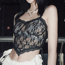 Load image into Gallery viewer, GOTH DARK Women Gothic And Black Mesh Bandage Floral Lace Crop Top