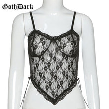 Load image into Gallery viewer, GOTH DARK Women Gothic And Black Mesh Bandage Floral Lace Crop Top