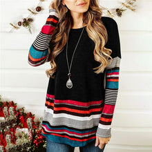 Load image into Gallery viewer, LUSOFIE Women Striped Splicing Long Sleeve Top