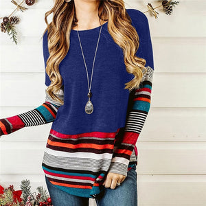 LUSOFIE Women Striped Splicing Long Sleeve Top