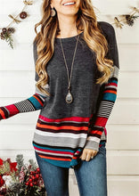 Load image into Gallery viewer, LUSOFIE Women Striped Splicing Long Sleeve Top