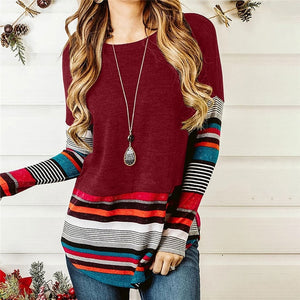 LUSOFIE Women Striped Splicing Long Sleeve Top