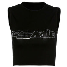 Load image into Gallery viewer, KLV Women Silver Drill Rhinestone Cosmic Letters Top