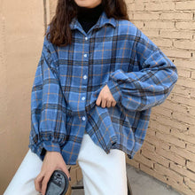 Load image into Gallery viewer, GOGHVINCI Women Turn-down Collar Plaid Shirt