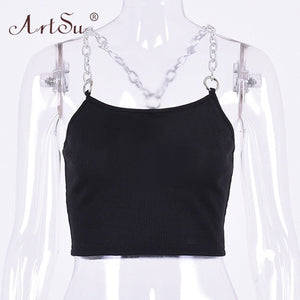 ARTSU Women Metal Chain Straps Crop Top
