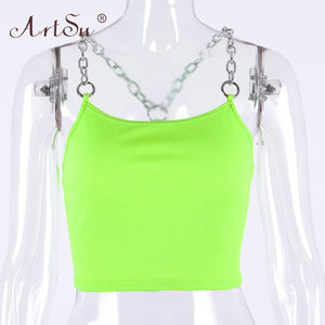 ARTSU Women Metal Chain Straps Crop Top