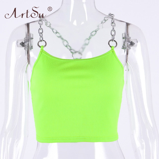 ARTSU Women Metal Chain Straps Crop Top