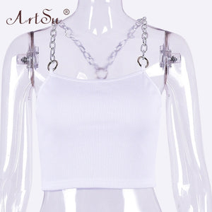 ARTSU Women Metal Chain Straps Crop Top