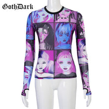 Load image into Gallery viewer, GOTH DARK Women O-Neck Mesh Print Top