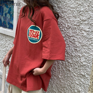 BONNTEE Women Milk Printed Loose Long Top