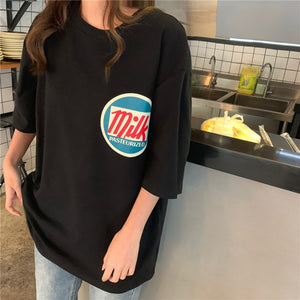 BONNTEE Women Milk Printed Loose Long Top