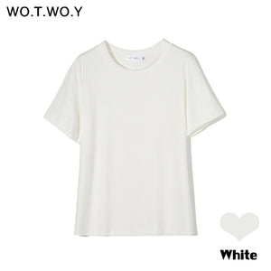 WOTWOY Short Sleeve Knitted Basic Solid T-shirt