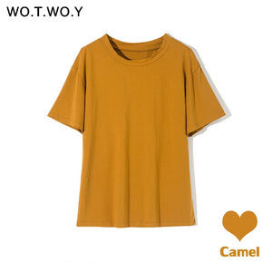 WOTWOY Short Sleeve Knitted Basic Solid T-shirt