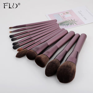 FLD 12pcs Wood Handle Makeup Brush Set