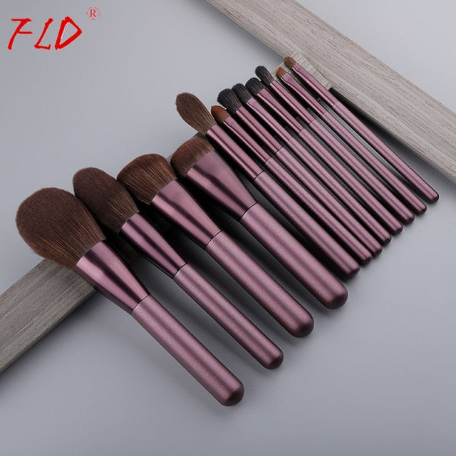 FLD 12pcs Wood Handle Makeup Brush Set