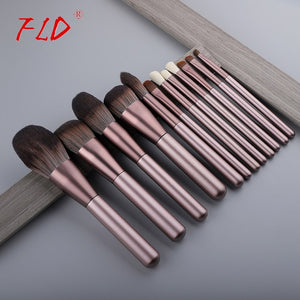 FLD 12pcs Wood Handle Makeup Brush Set