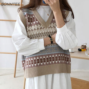 BONNTEE Women Knitted Patchwork Pullover
